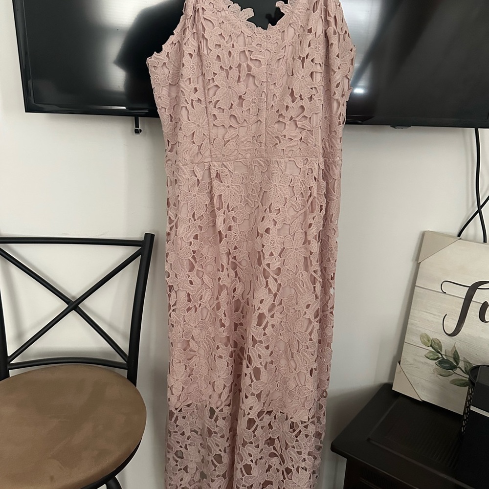 Express Floral Lace Midi Dress in Soft Pink